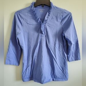 Appleseed's Blue Ruffle V-Neck Top